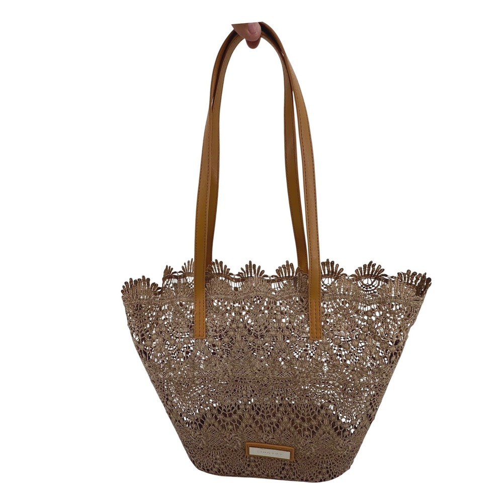 Zingara Tote Bag Womens Large Tan Lace Boho Beach Crochet Handbag Cottagecore
